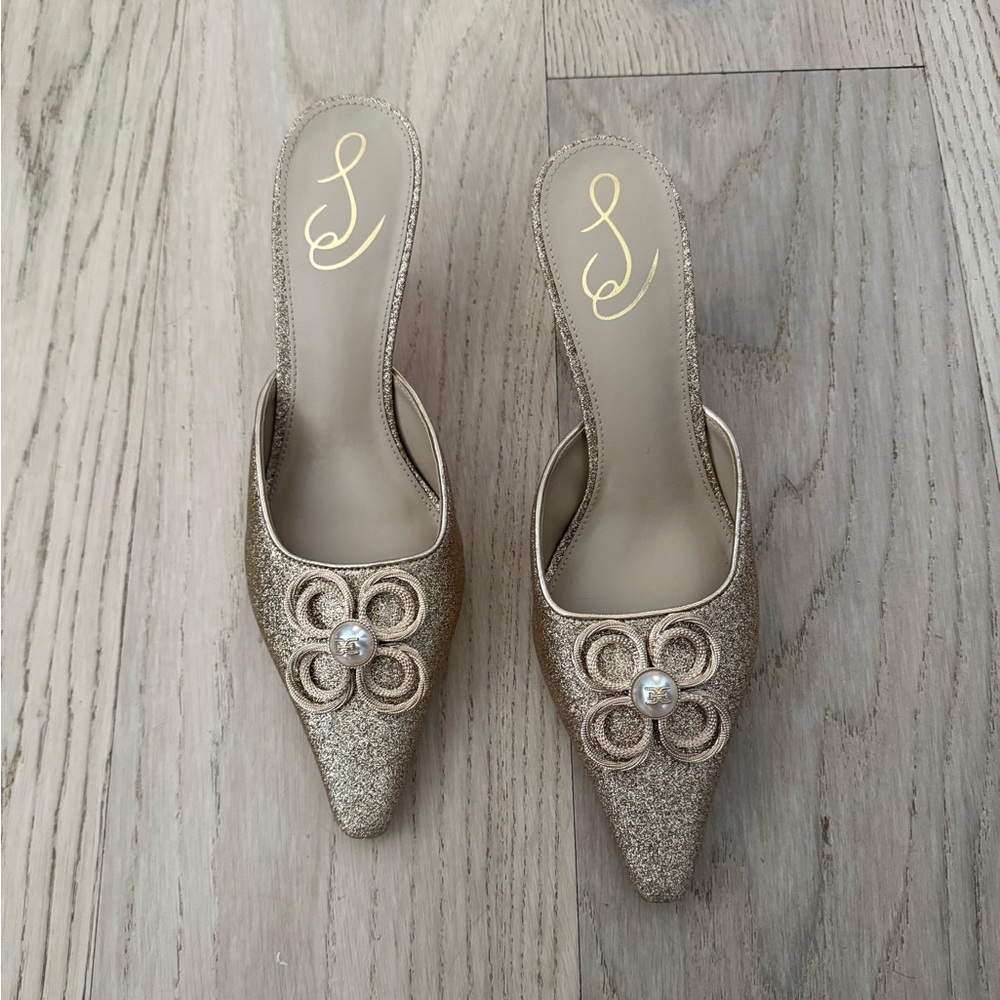 Sam Edelman Gold Mules with Kitten Heel